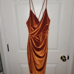 Boohoo Velvet Wrap Mini Dress in Burnt Orange